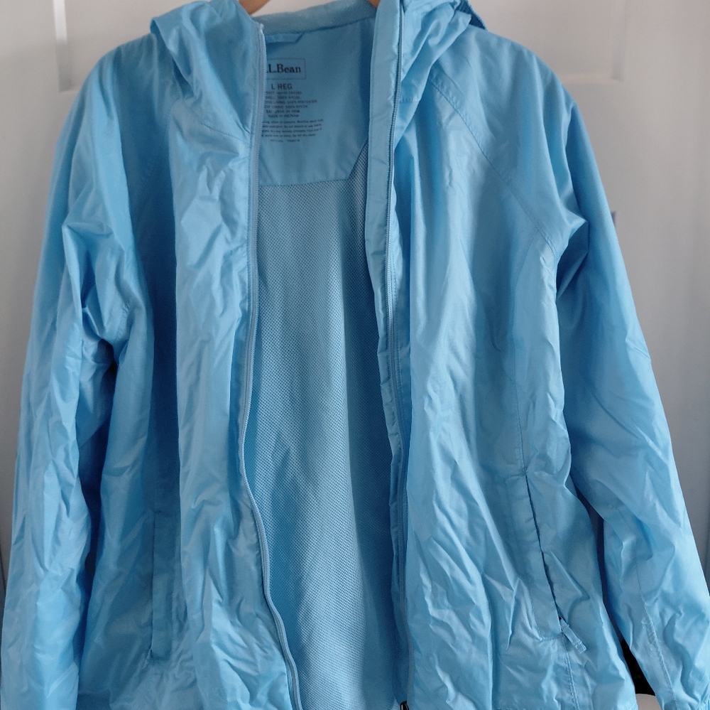 LL Bean Jacket Mens Large Light Blue Rain Windbreaker Full Zip Nylon Fishing